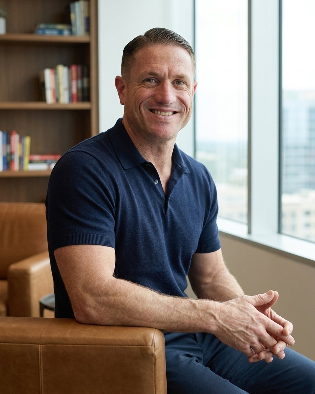 J. Michael Fischer Jr., relaxed in an office lounge